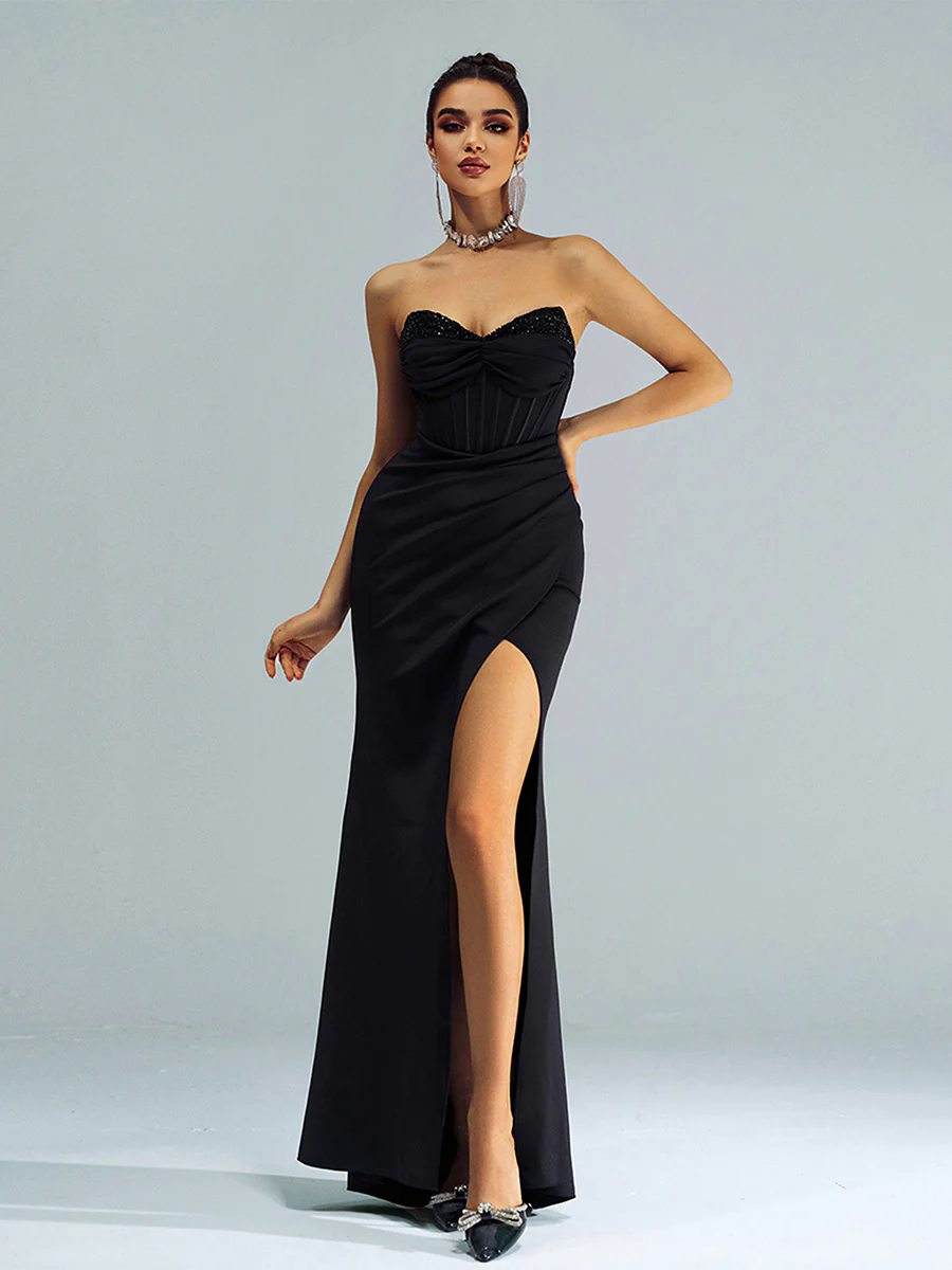 Strapless Corset Panel Split Cocktail Dress GM90151 Strapless Corset Panel Split Cocktail Dress GM90151