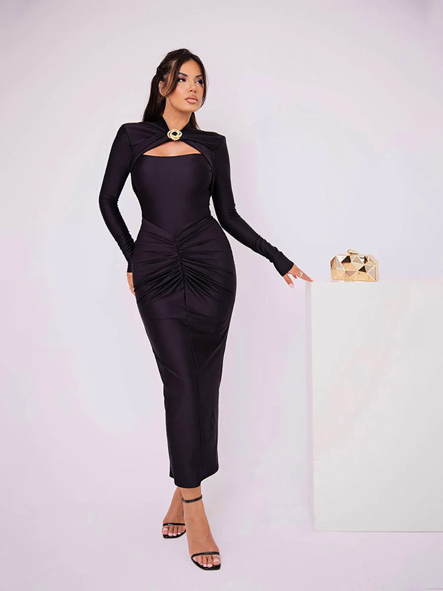 Classic Cutout Ruched Long Sleeve Prom Dress MYC20221 Classic Cutout Ruched Long Sleeve Prom Dress MYC20221