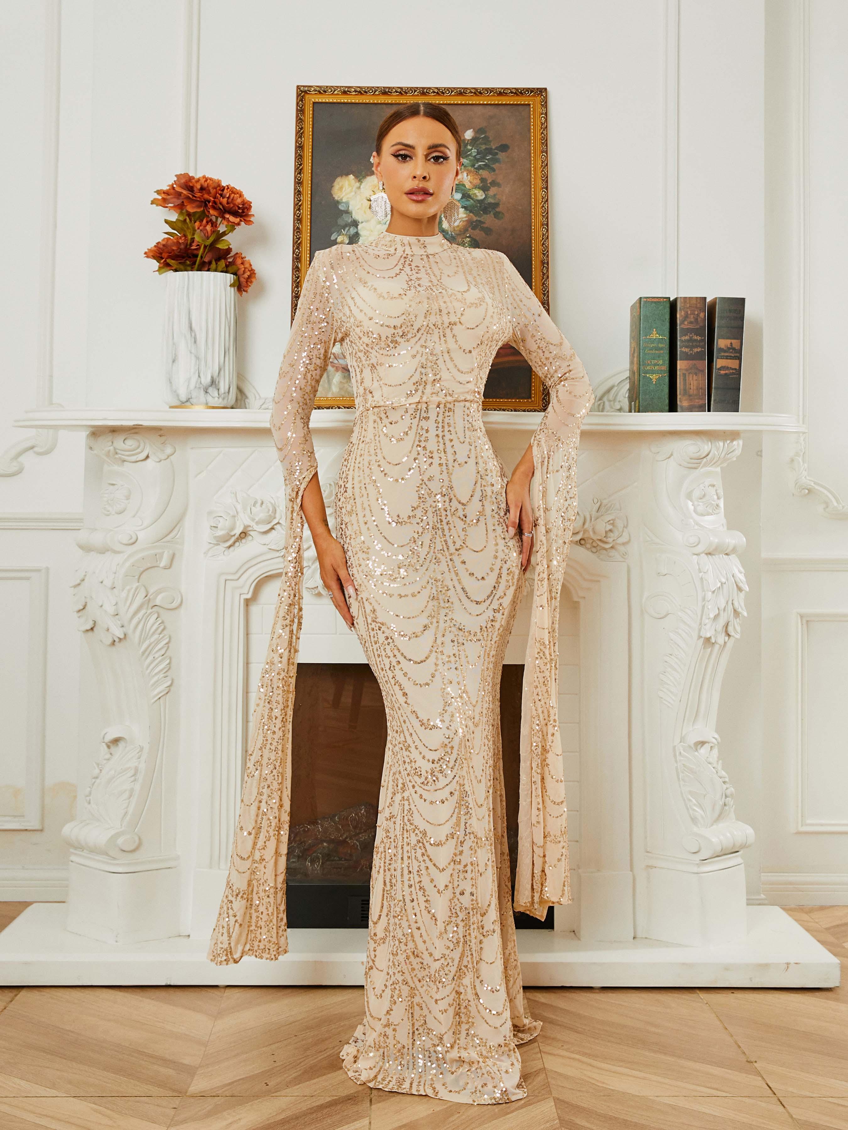 Stand Collar Mermaid Long Sleeve Evening Dress RA60055 Stand Collar Mermaid Long Sleeve Evening Dress RA60055