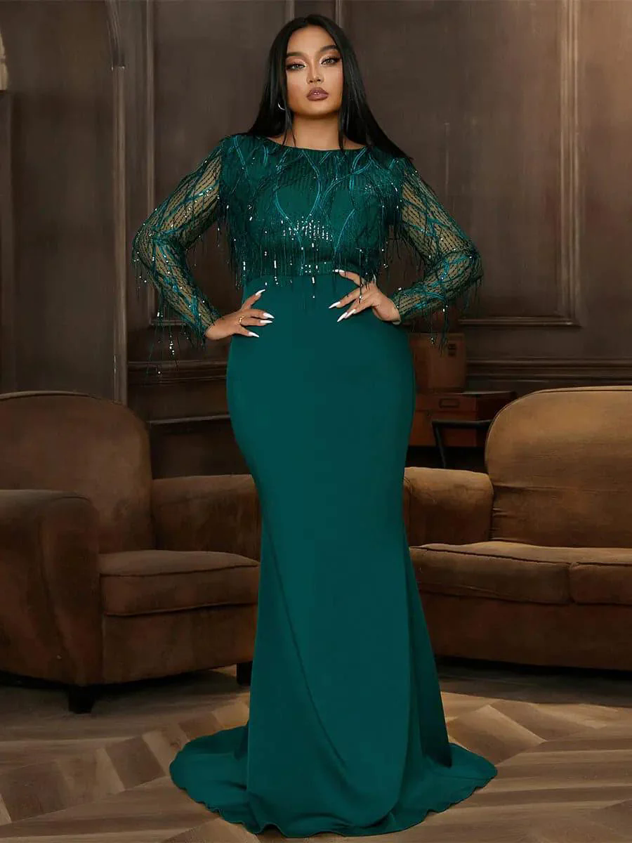 Plus Long Sleeve Fringed Maxi Dress PJMT1103 Plus Long Sleeve Fringed Maxi Dress PJMT1103