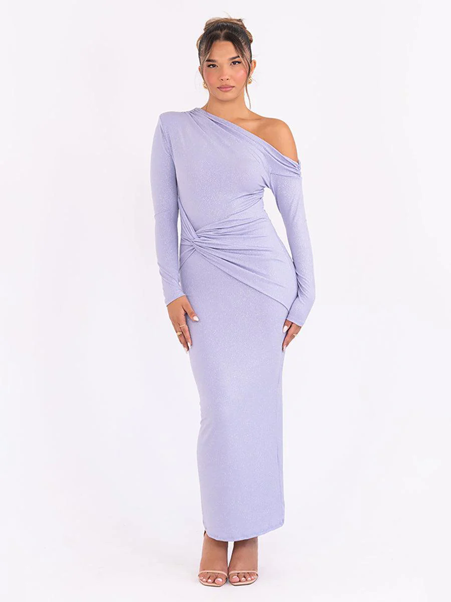 Slash Neck Solid Ruched Knot Prom Dress MYC2023 Slash Neck Solid Ruched Knot Prom Dress MYC2023