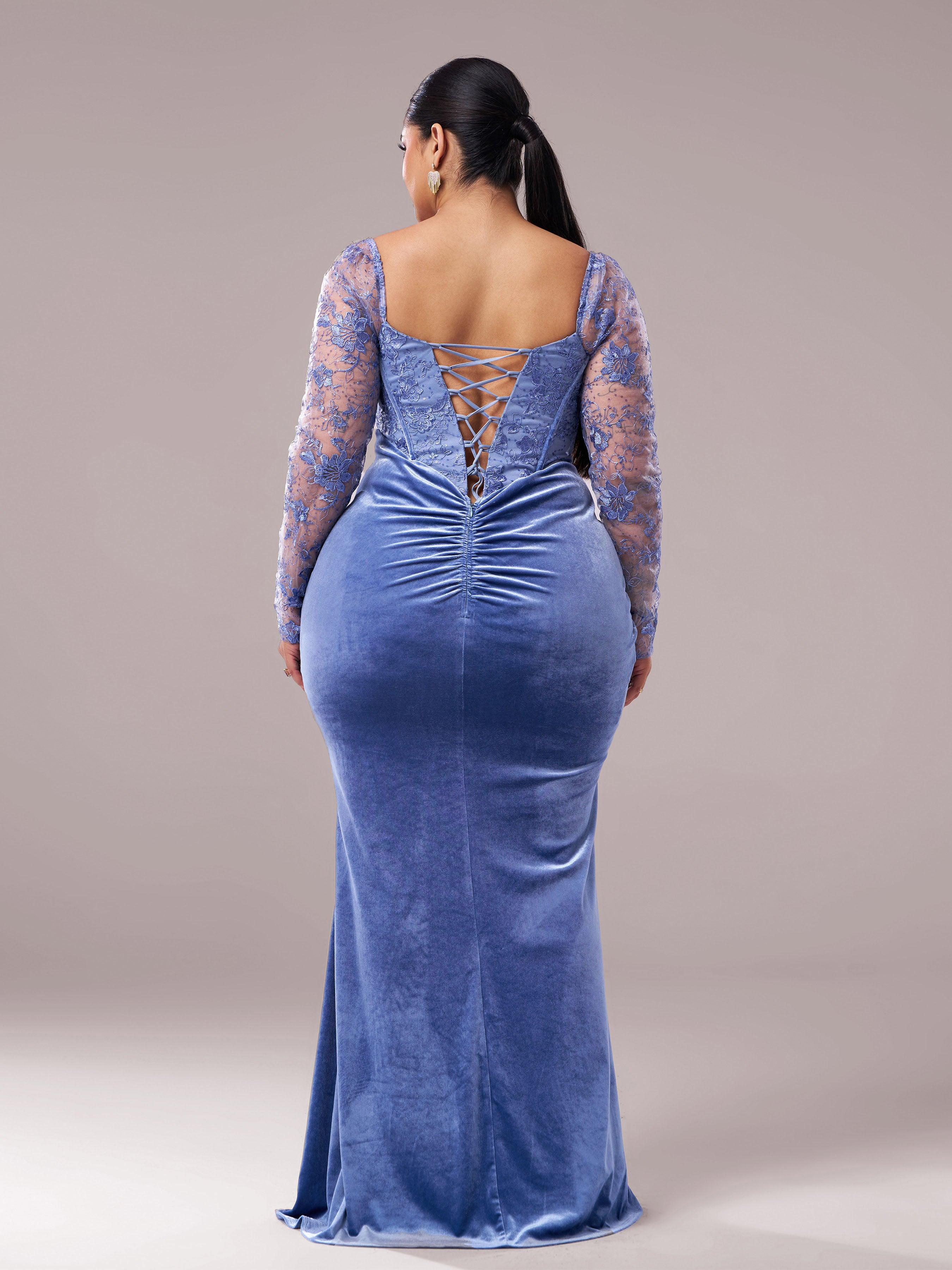 Plus Blue Corset Embroidered Split Prom Dress PRX70249 Plus Blue Corset Embroidered Split Prom Dress PRX70249