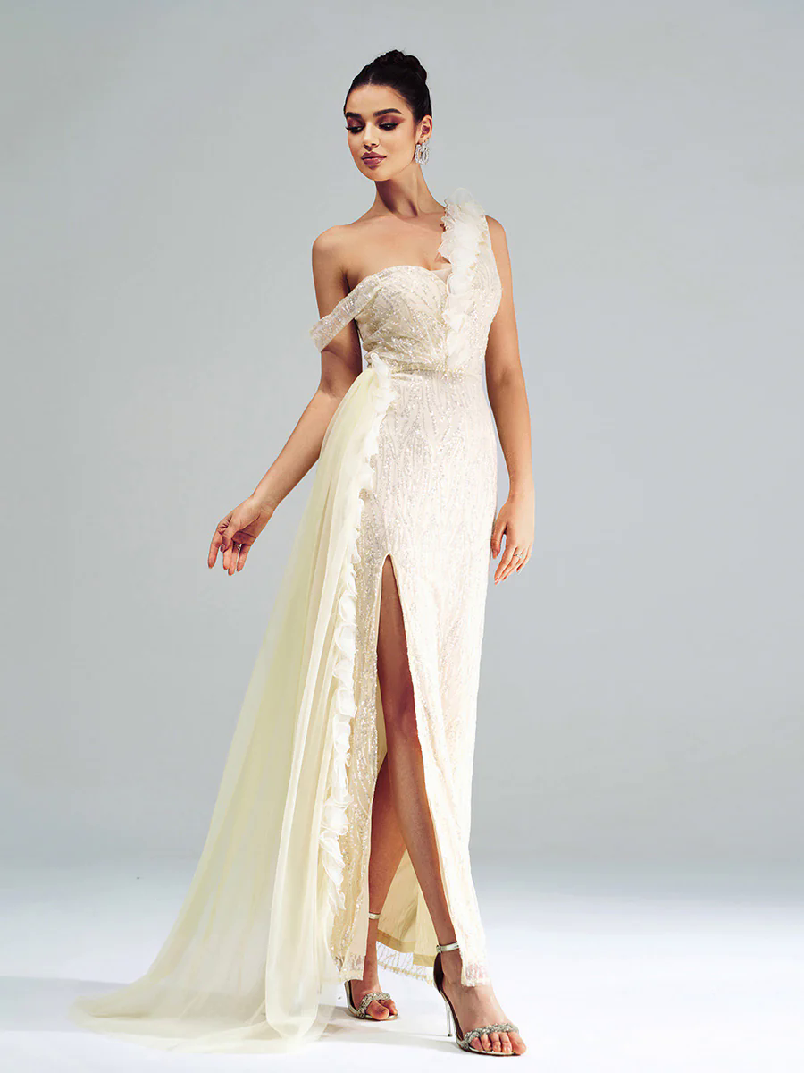 Spaghetti Strap Appliqued Floral Split Dress GM00215 Spaghetti Strap Appliqued Floral Split Dress GM00215