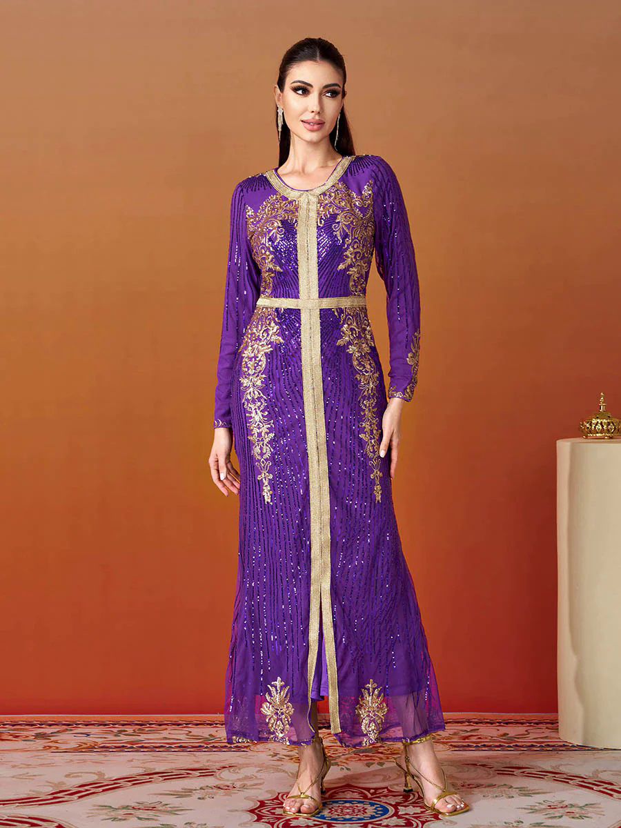 Long Sleeve Purple Sequin Dress ME00326 Long Sleeve Purple Sequin Dress ME00326