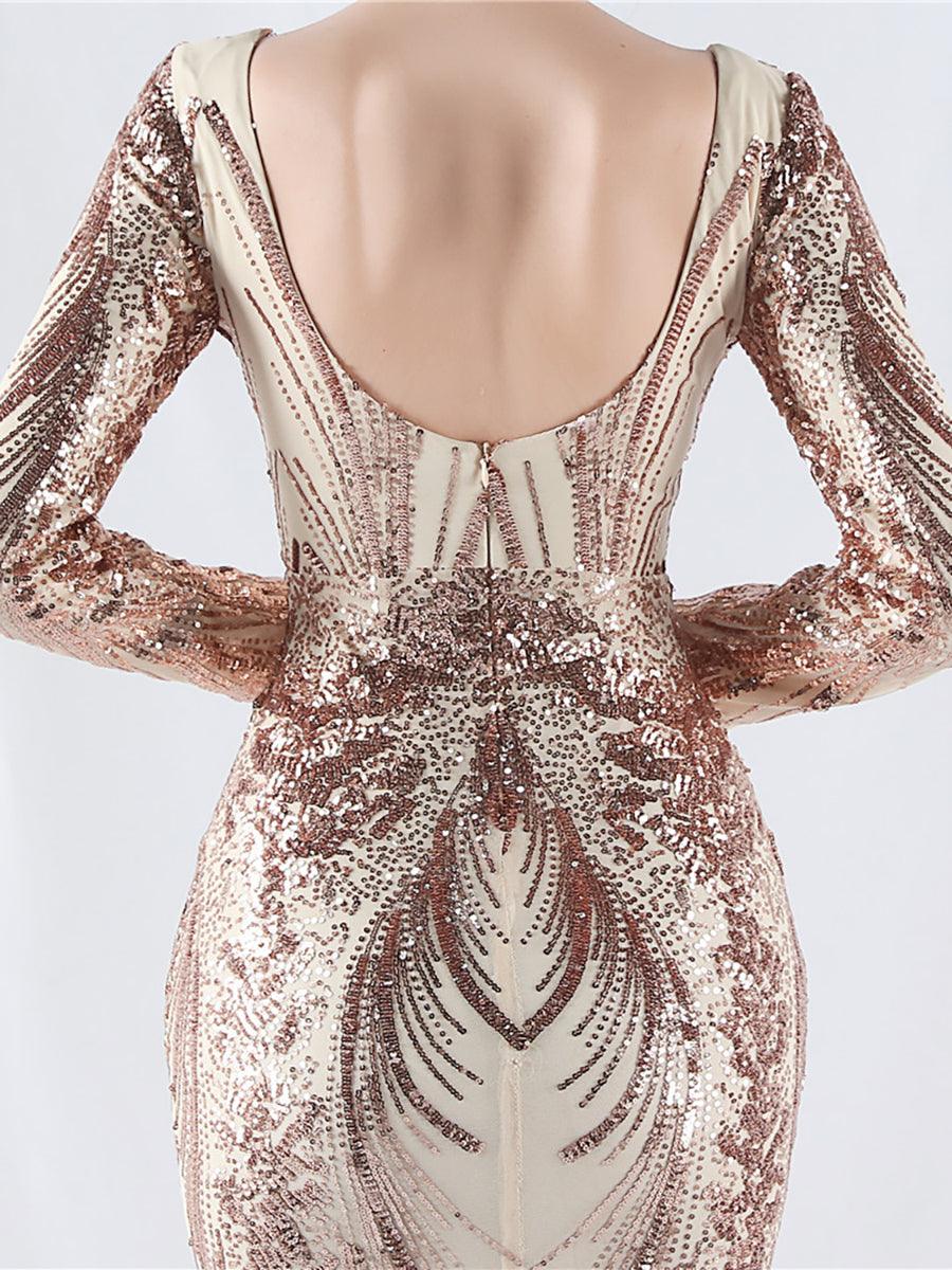 Long Sleeve Sequin V-neck Backless Prom Dress MCW1000 Long Sleeve Sequin V-neck Backless Prom Dress MCW1000