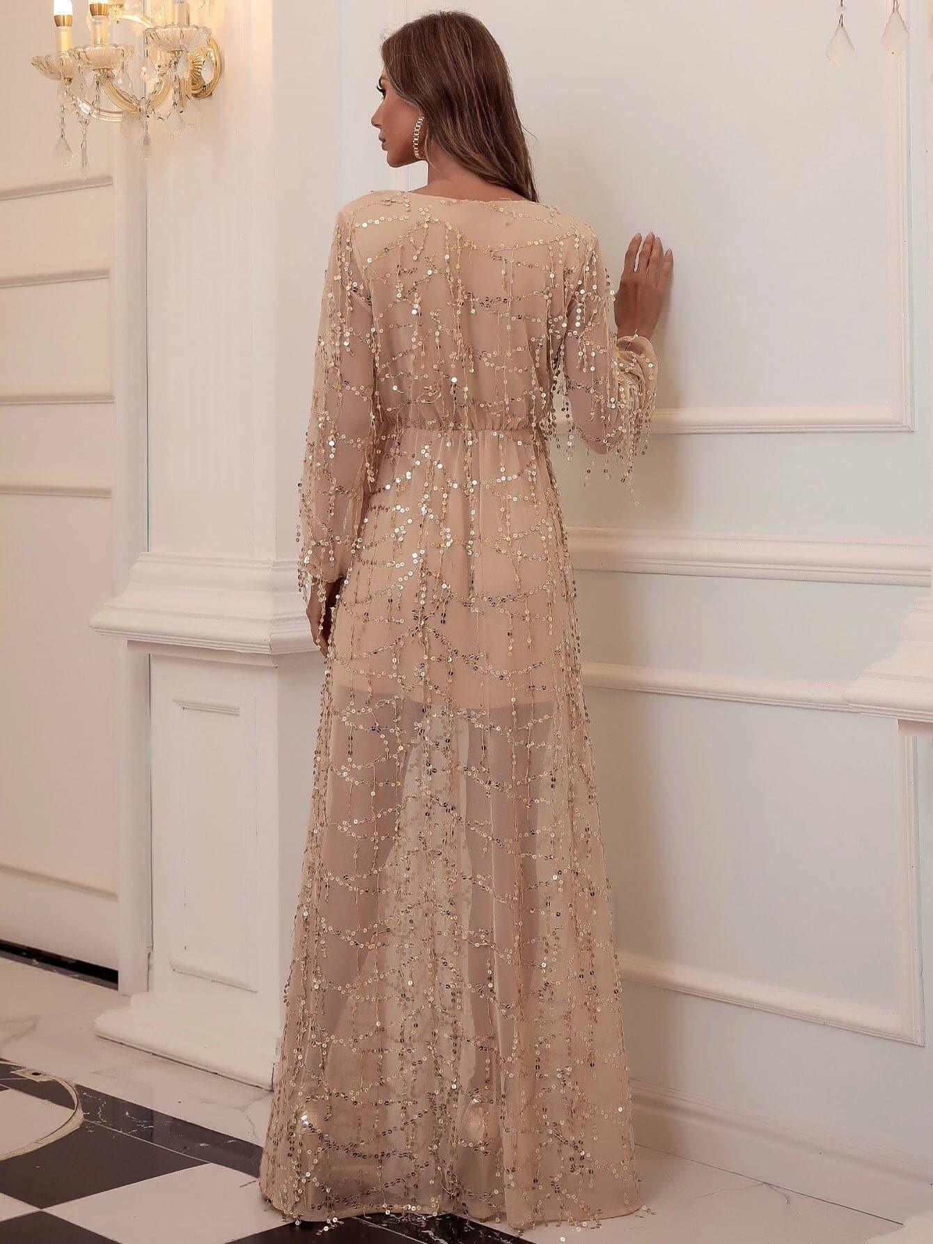 V-neck Wrap Hem Sequin Maxi Dress FT2901 V-neck Wrap Hem Sequin Maxi Dress FT2901