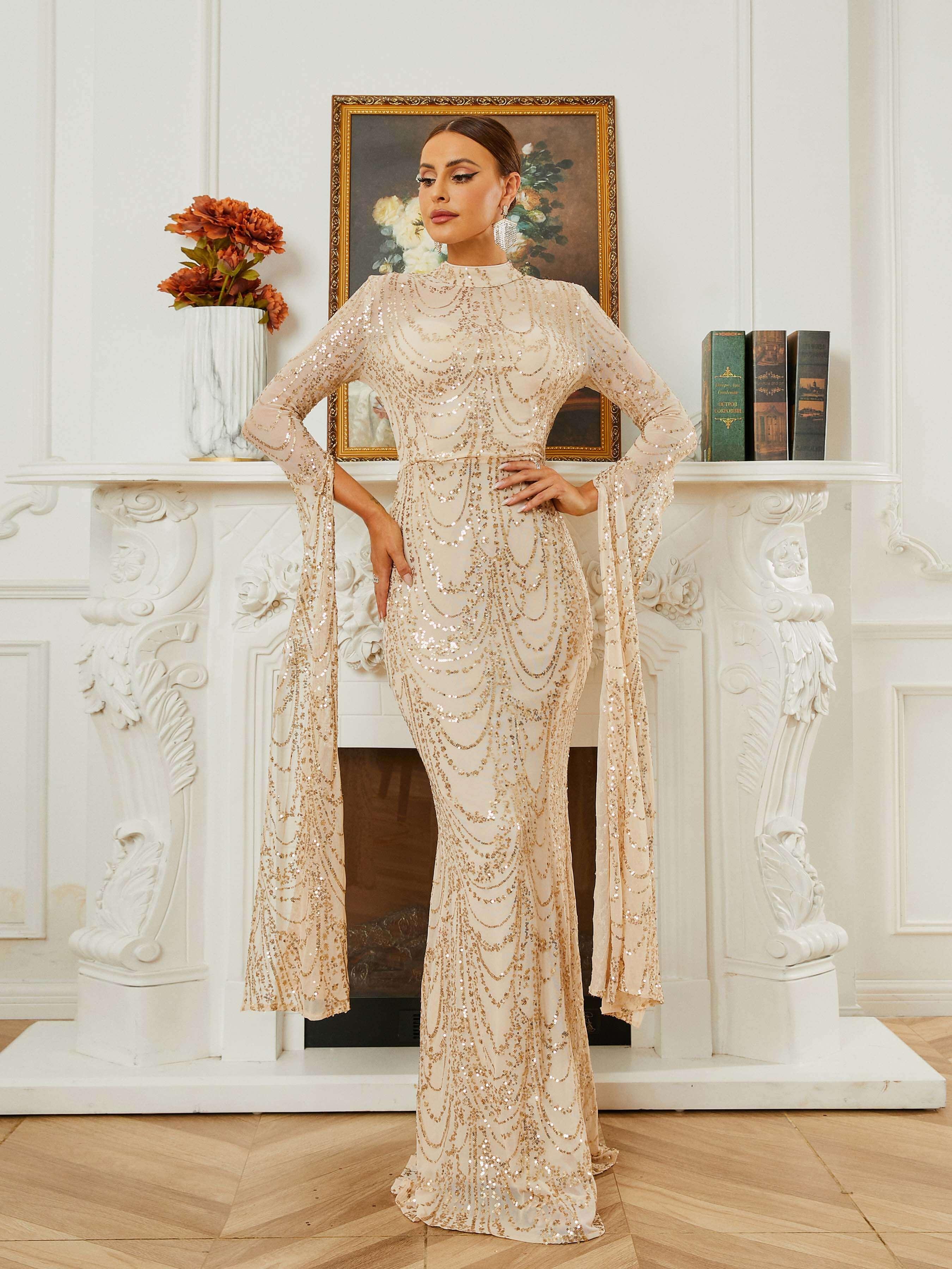 Stand Collar Mermaid Long Sleeve Evening Dress RA60055 Stand Collar Mermaid Long Sleeve Evening Dress RA60055