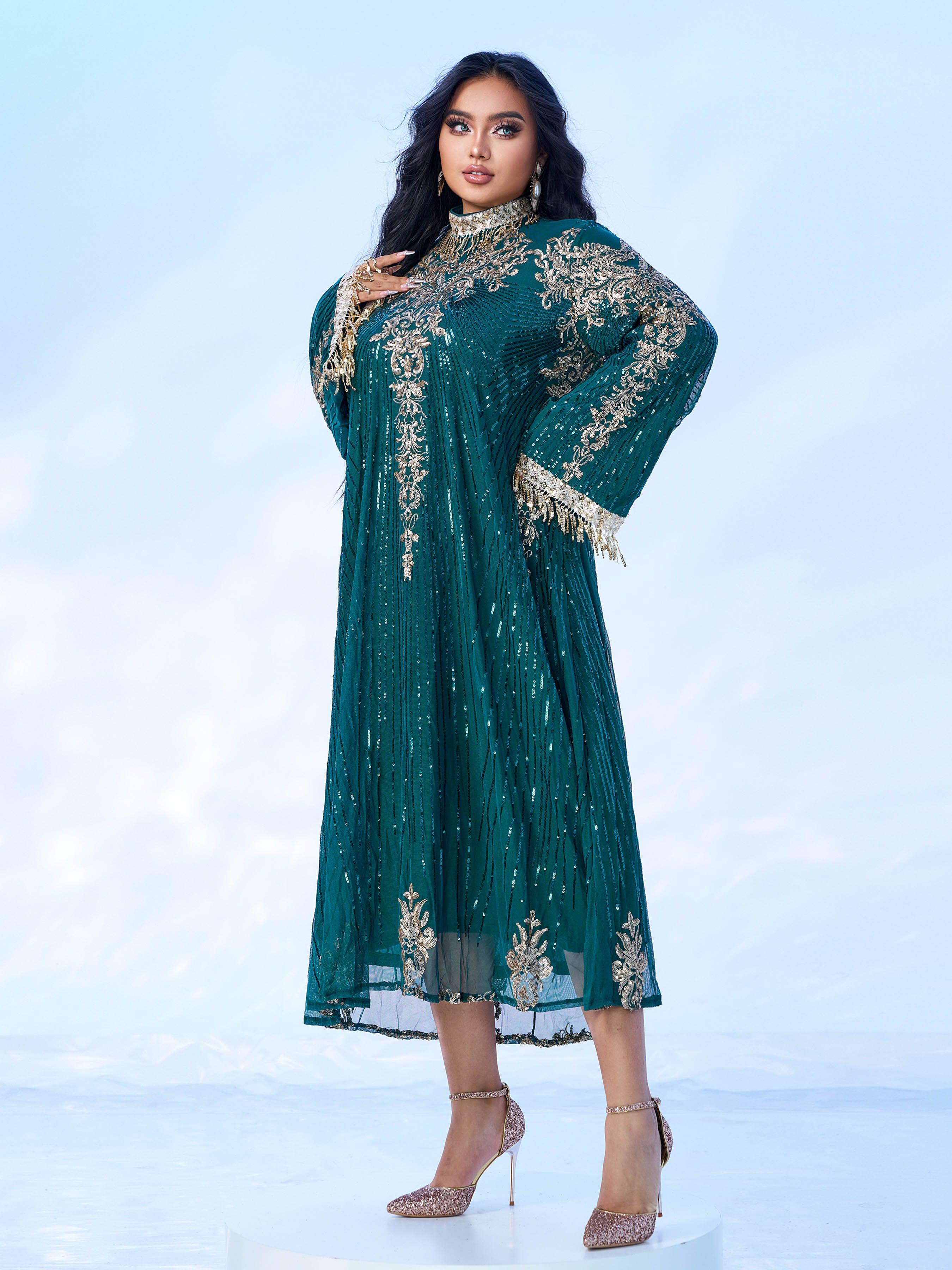 Plus Long Sleeve Sequin Midi Dress PMES00344 Plus Long Sleeve Sequin Midi Dress PMES00344