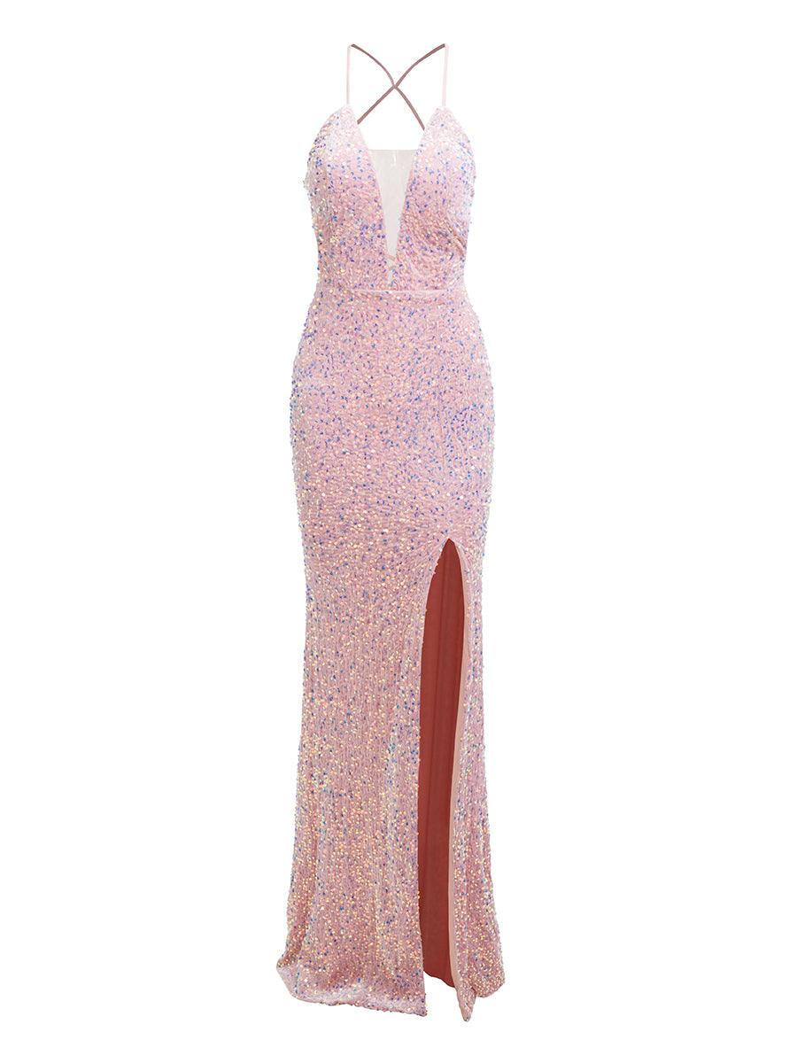 V Neck Open Back Sequin Maxi Formal Dress XH1933 V Neck Open Back Sequin Maxi Formal Dress XH1933