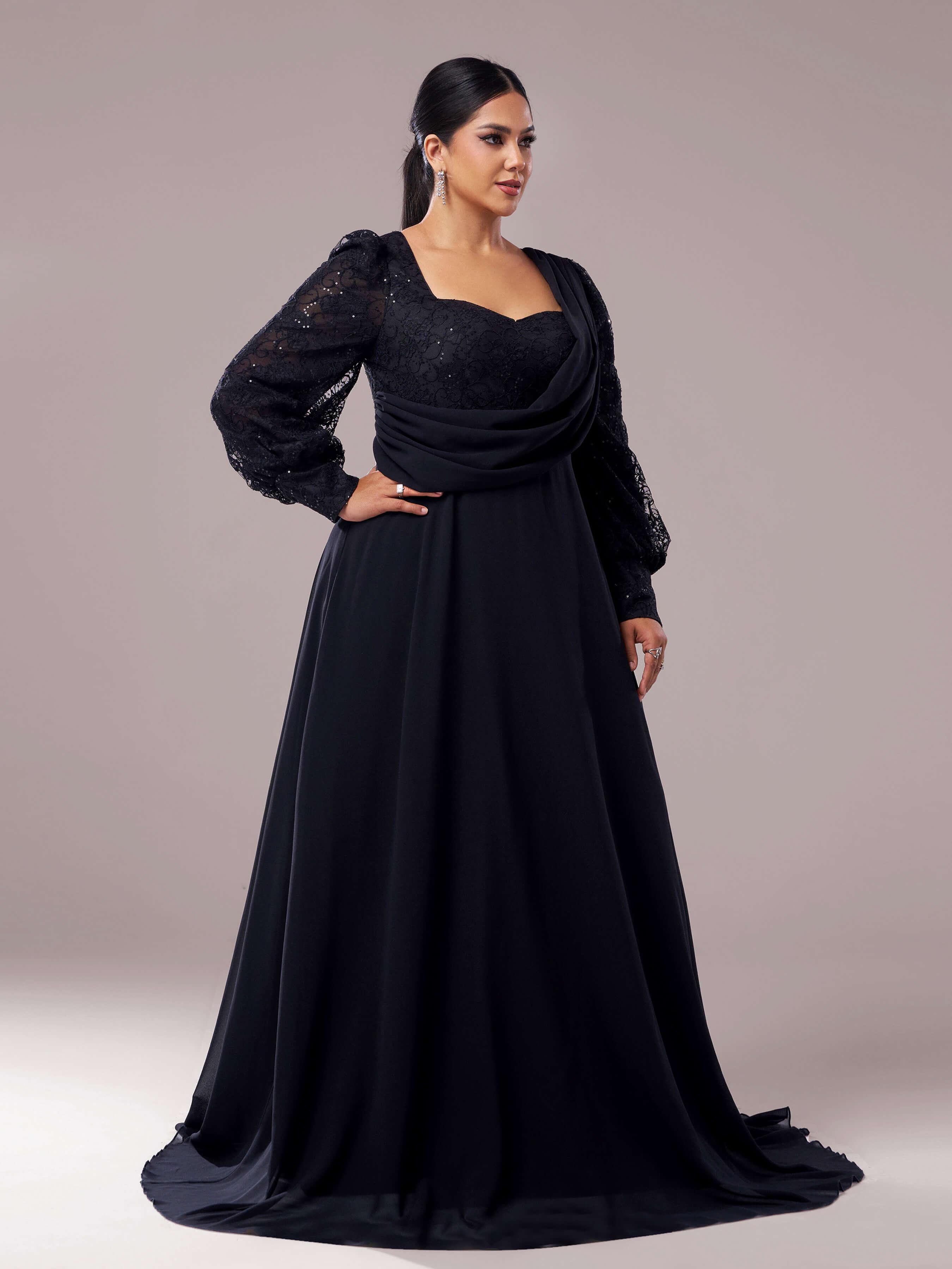Plus Black Square Neck Lace A-line Prom Dress PRX70318 Plus Black Square Neck Lace A-line Prom Dress PRX70318