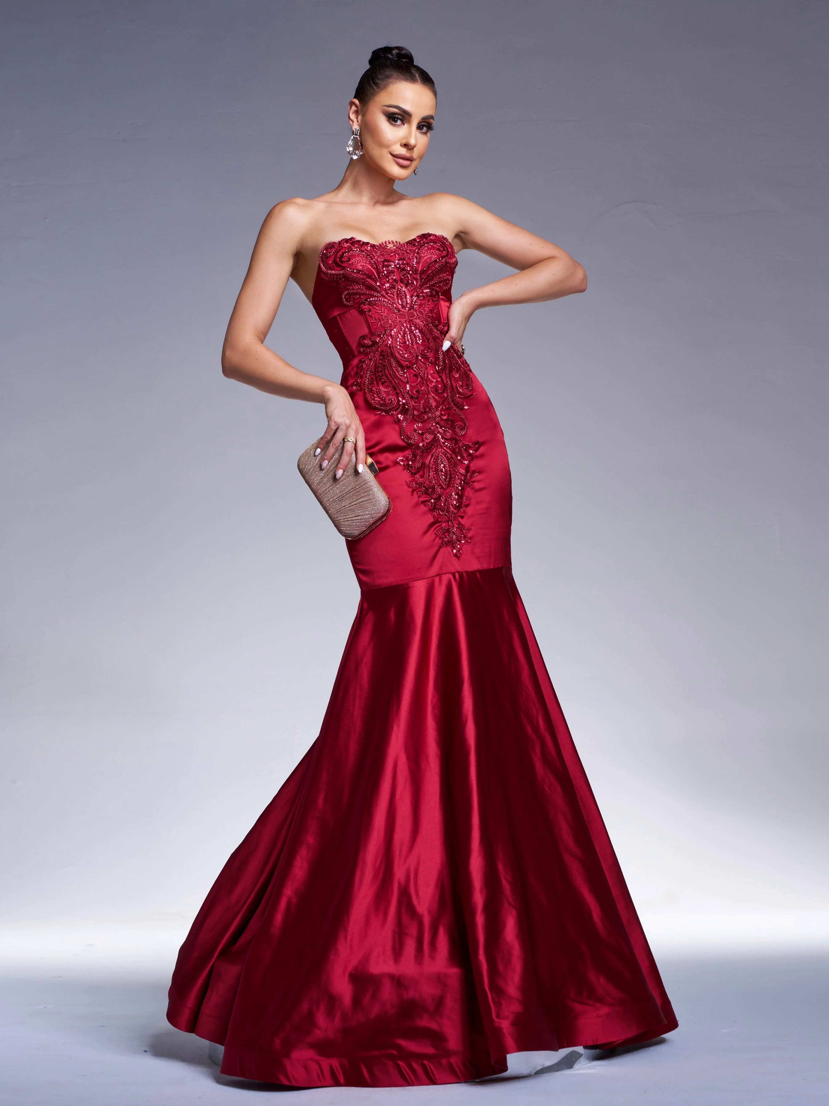 Red Strapless Embroidered Mermaid Evening Dress RX70101 Red Strapless Embroidered Mermaid Evening Dress RX70101