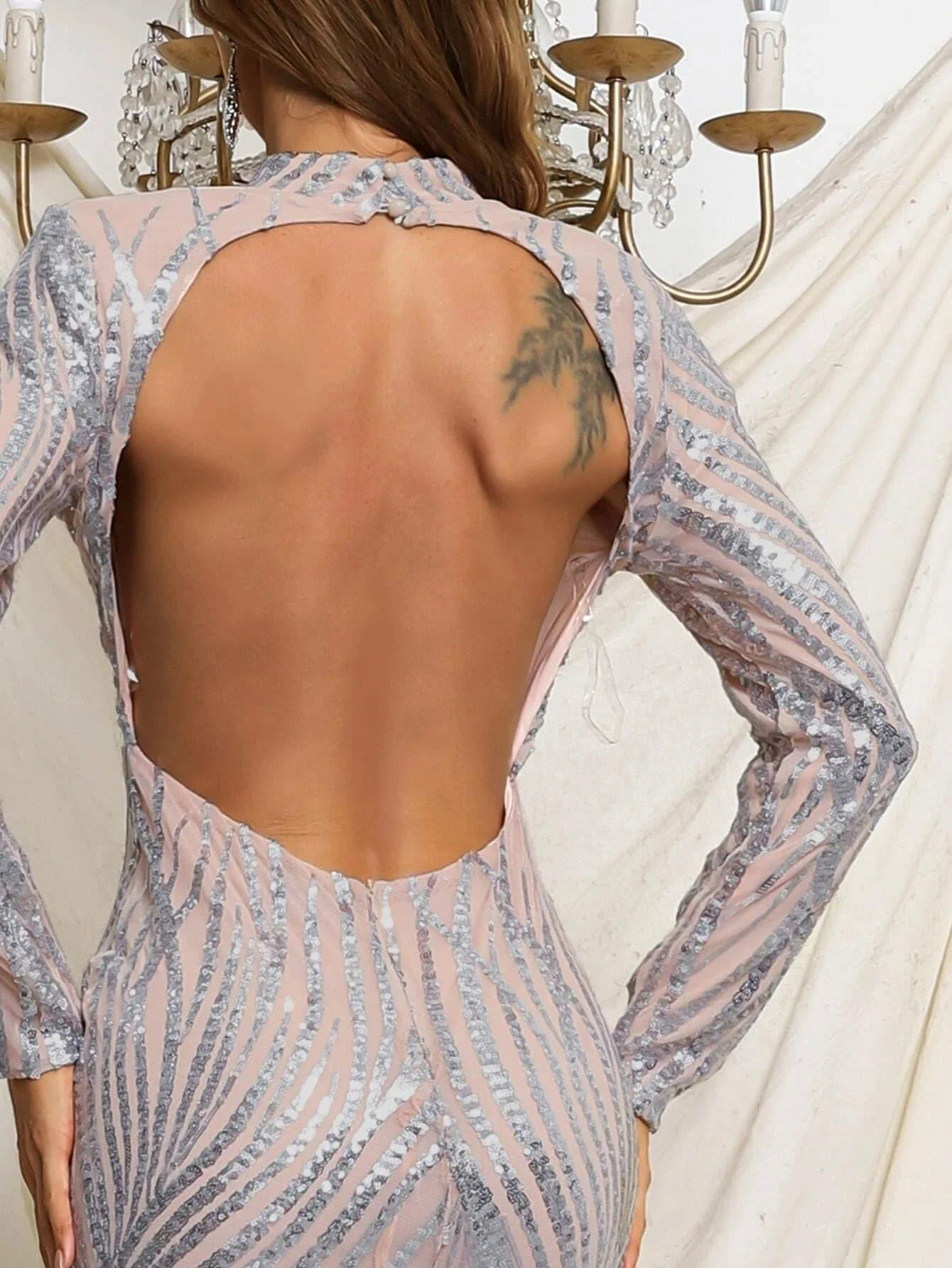 Open Back Mermaid Hem Sequin Dress XJ638 Open Back Mermaid Hem Sequin Dress XJ638