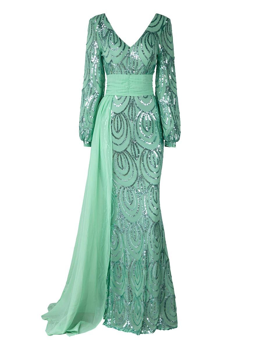 Formal Draping Sequin Long Sleeve Dress XJ1524 Formal Draping Sequin Long Sleeve Dress XJ1524