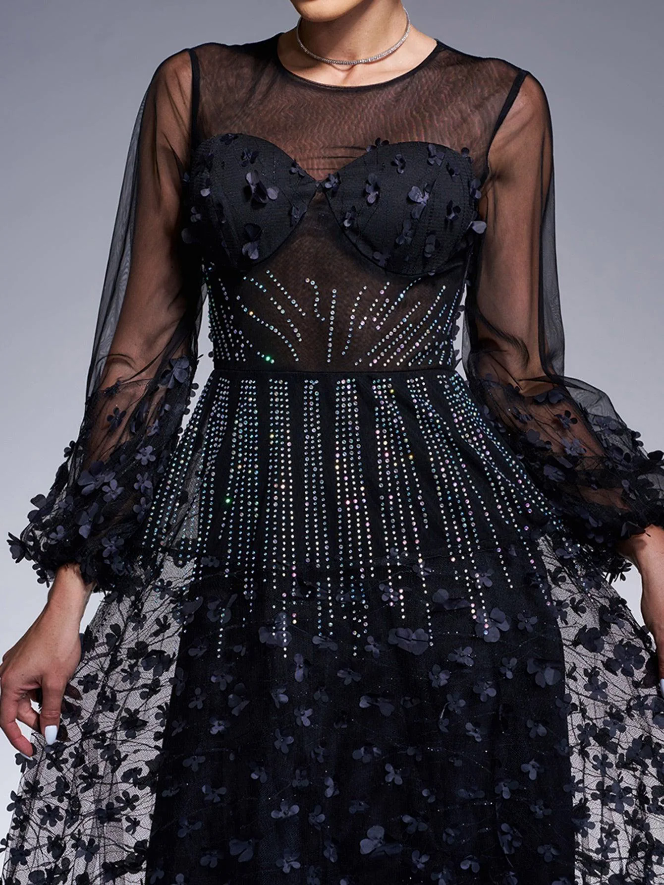 Appliqued Long Sleeve A-line Evening Dress RJ11934 Appliqued Long Sleeve A-line Evening Dress RJ11934