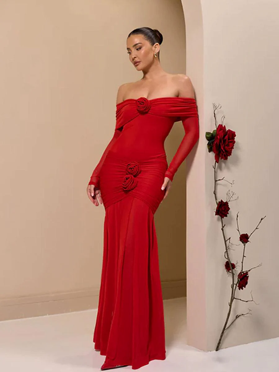 Off Shoulder Floral Flounce Prom Dress MYC2028 Off Shoulder Floral Flounce Prom Dress MYC2028