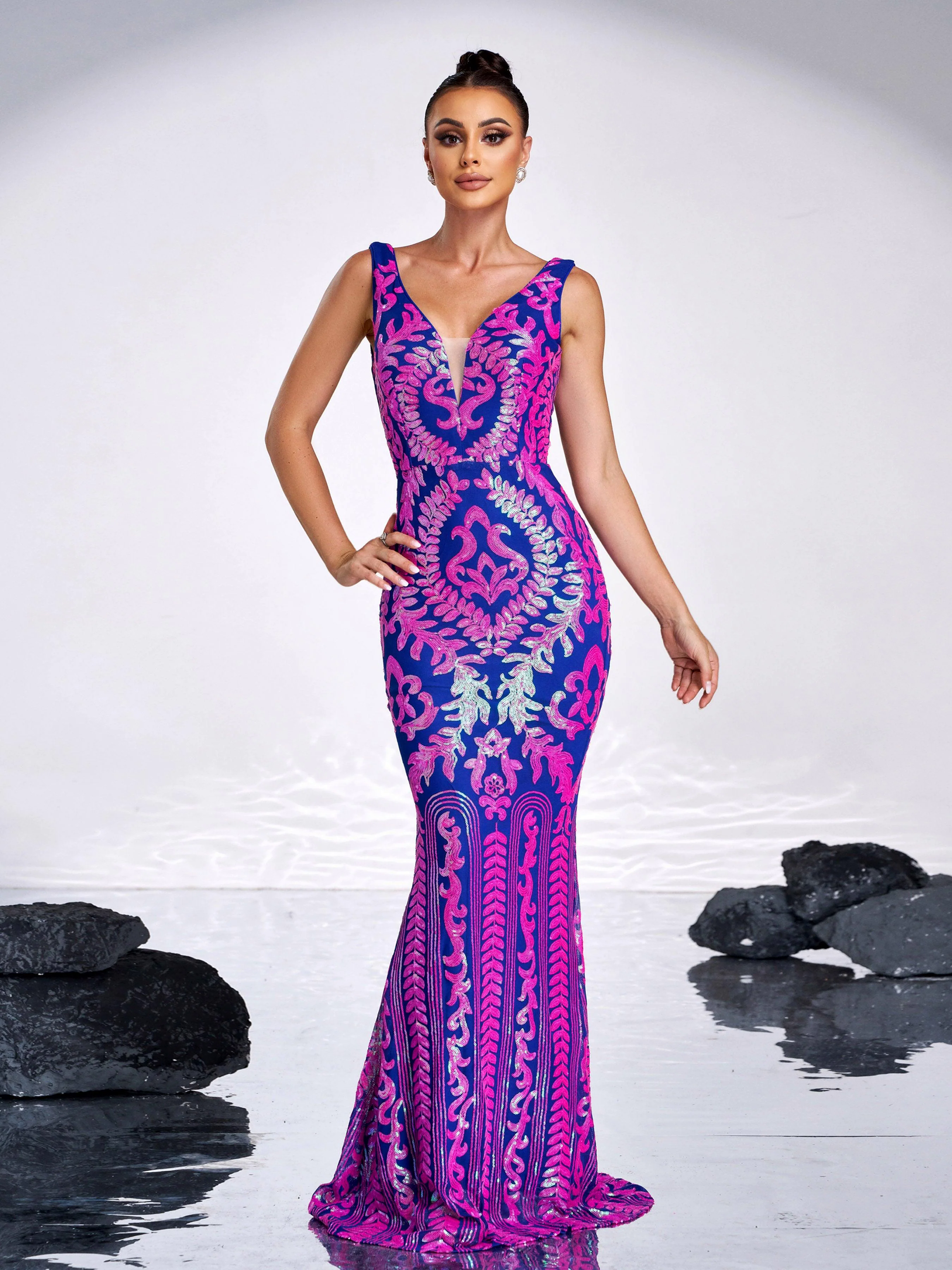 V Neck Sleeveless Tribal Sequin Black Dress XJ2305 V Neck Sleeveless Tribal Sequin Black Dress XJ2305