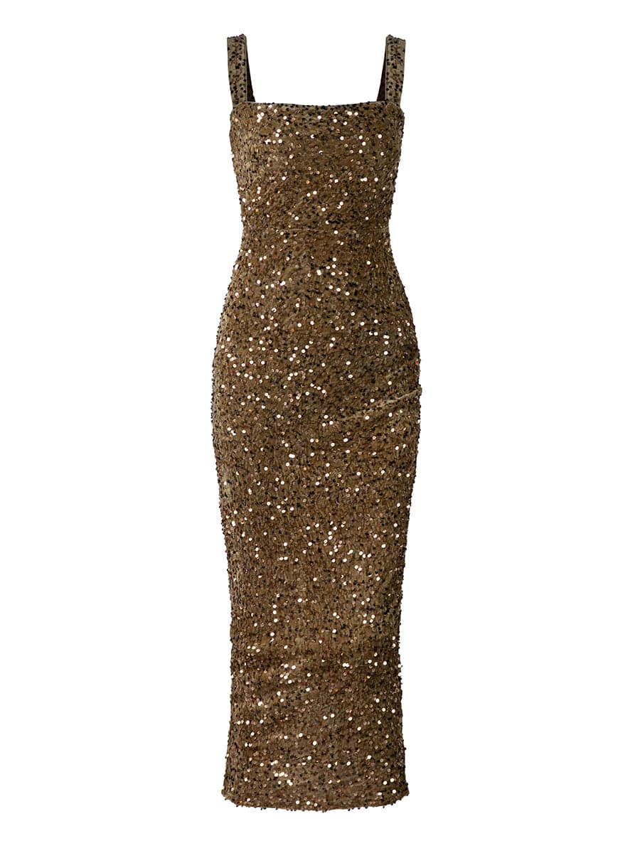 Square Neck Split Back Sequin Brown Prom Dress XJ468 Square Neck Split Back Sequin Brown Prom Dress XJ468