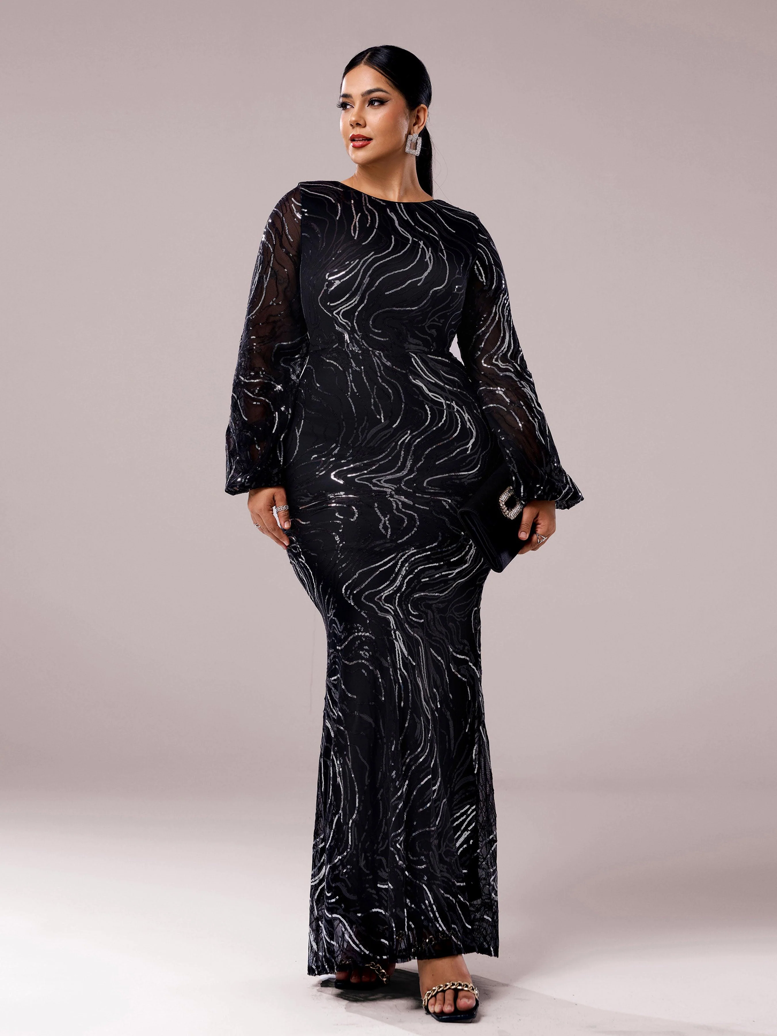 Plus Size Long Sleeve Sequin Prom Dress PXJ1500 Plus Size Long Sleeve Sequin Prom Dress PXJ1500