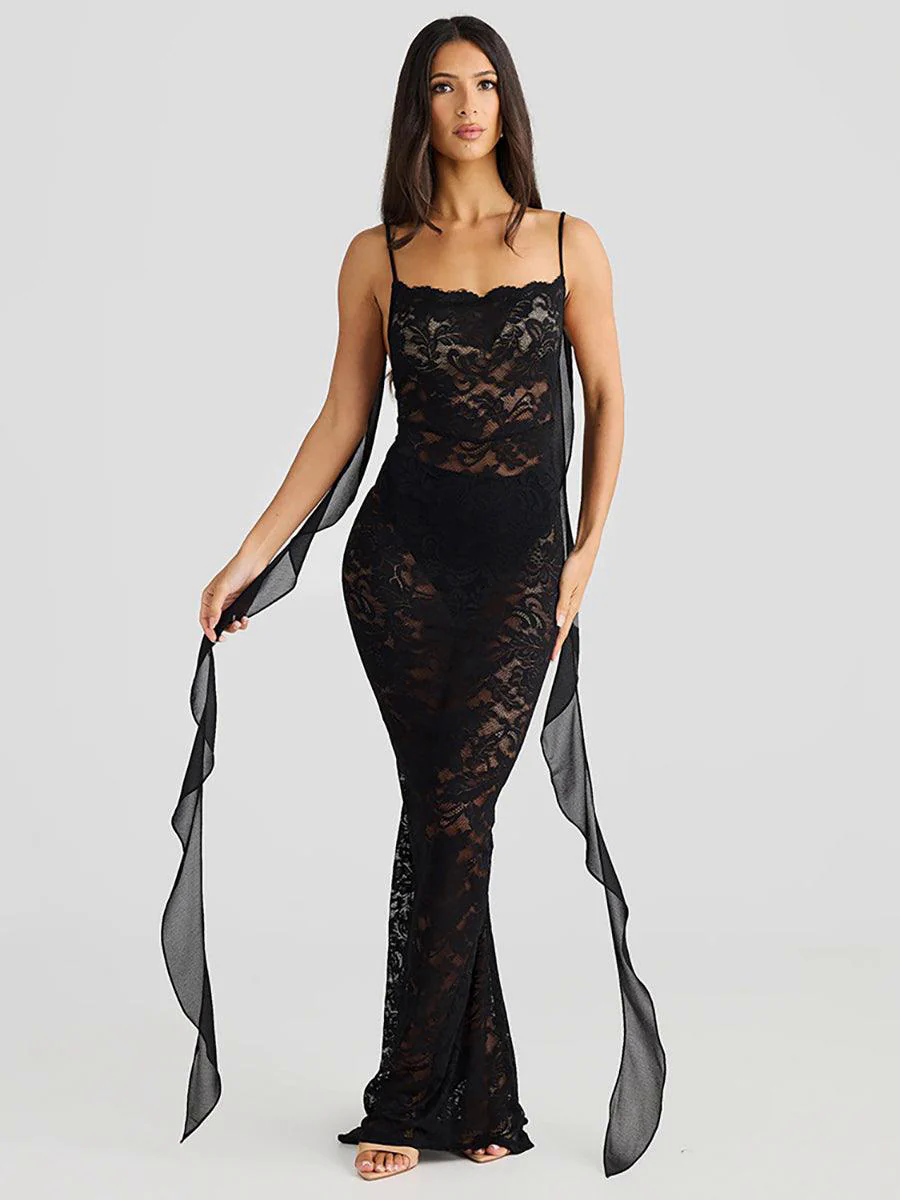 Backless Lace See-through Floral Party Dress MYC2025 Backless Lace See-through Floral Party Dress MYC2025