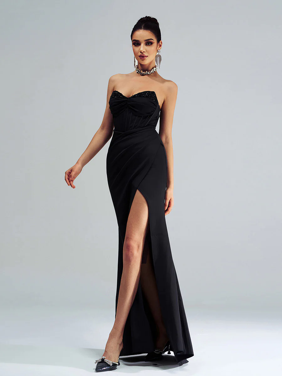 Strapless Corset Panel Split Cocktail Dress GM90151 Strapless Corset Panel Split Cocktail Dress GM90151