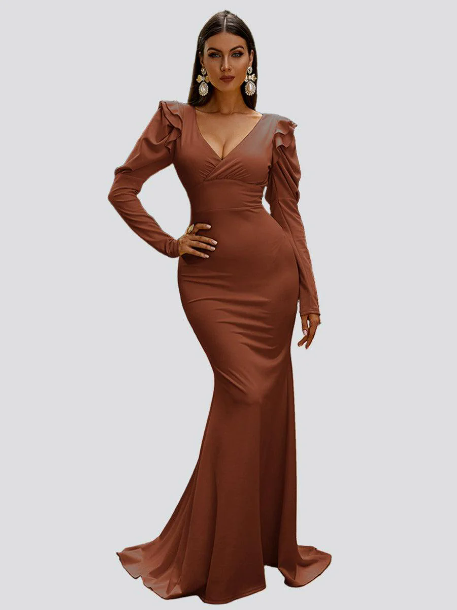 Puff Sleeve Mermaid Maxi Dress M02080 Puff Sleeve Mermaid Maxi Dress M02080