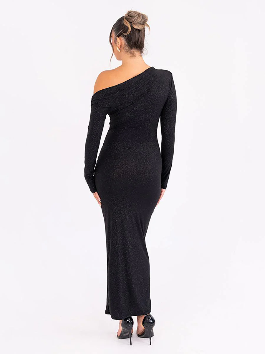 Slash Neck Solid Ruched Knot Prom Dress MYC2023 Slash Neck Solid Ruched Knot Prom Dress MYC2023