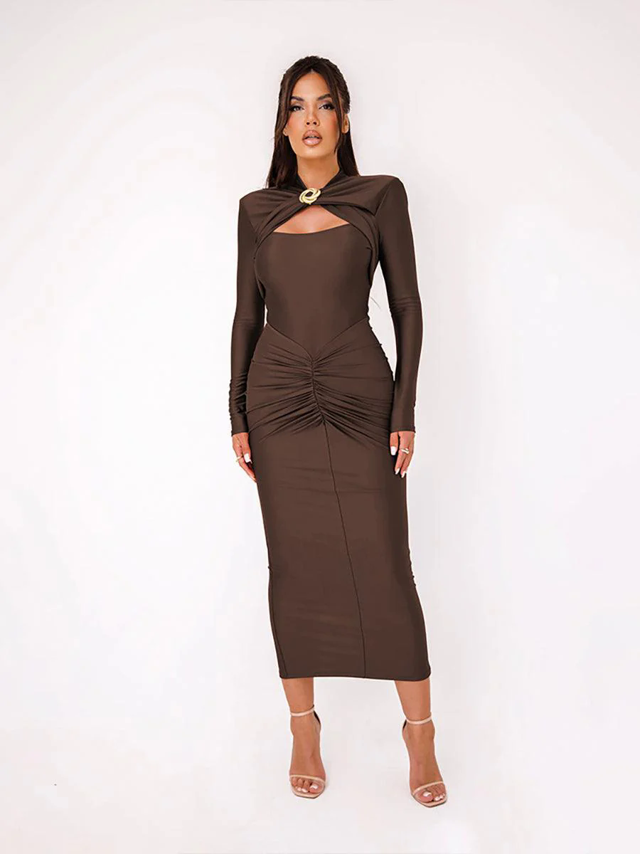 Classic Cutout Ruched Long Sleeve Prom Dress MYC20221 Classic Cutout Ruched Long Sleeve Prom Dress MYC20221