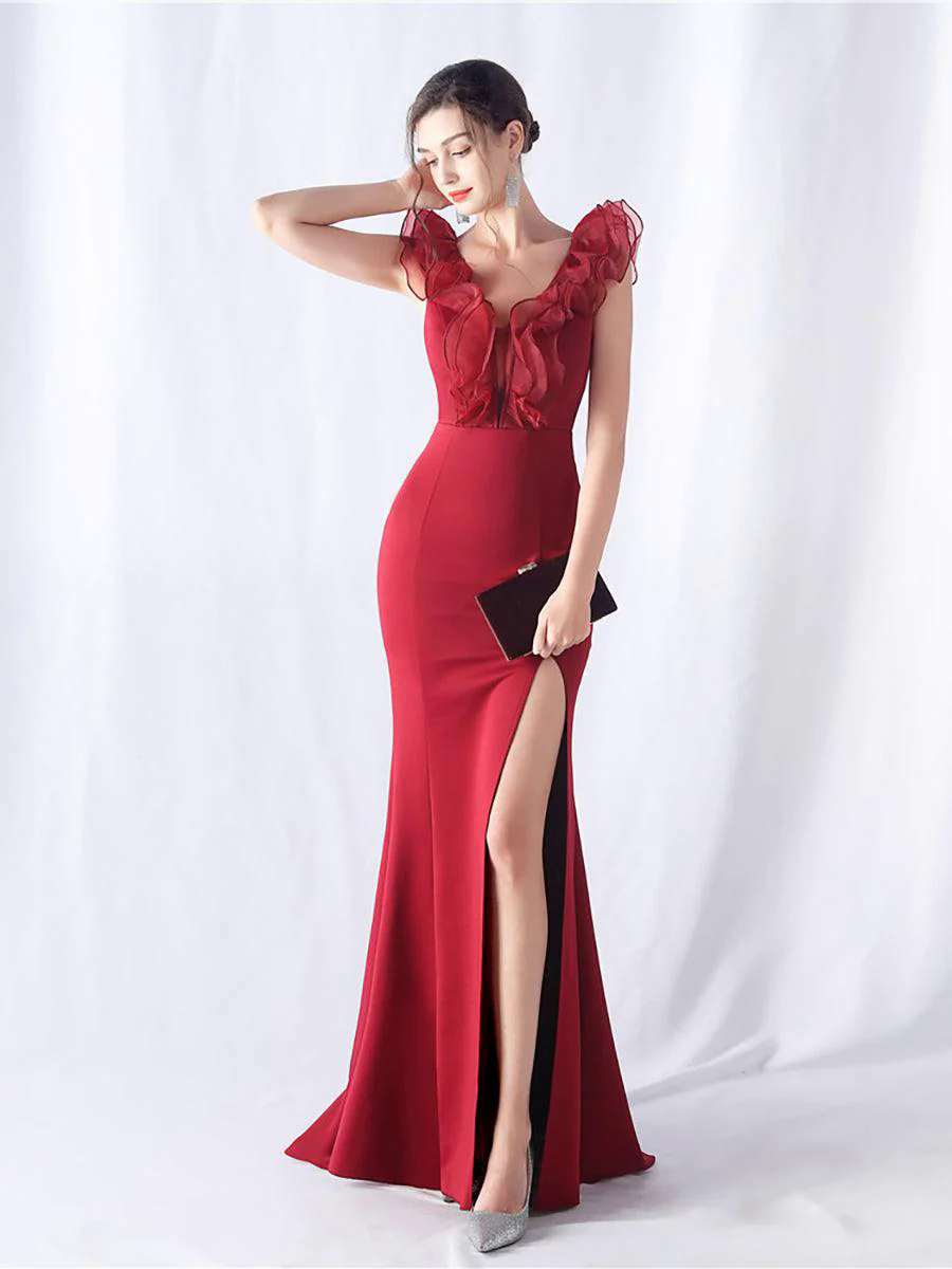 Ruffled Split V-neck Mermaid Prom Dress MYC2010 Ruffled Split V-neck Mermaid Prom Dress MYC2010