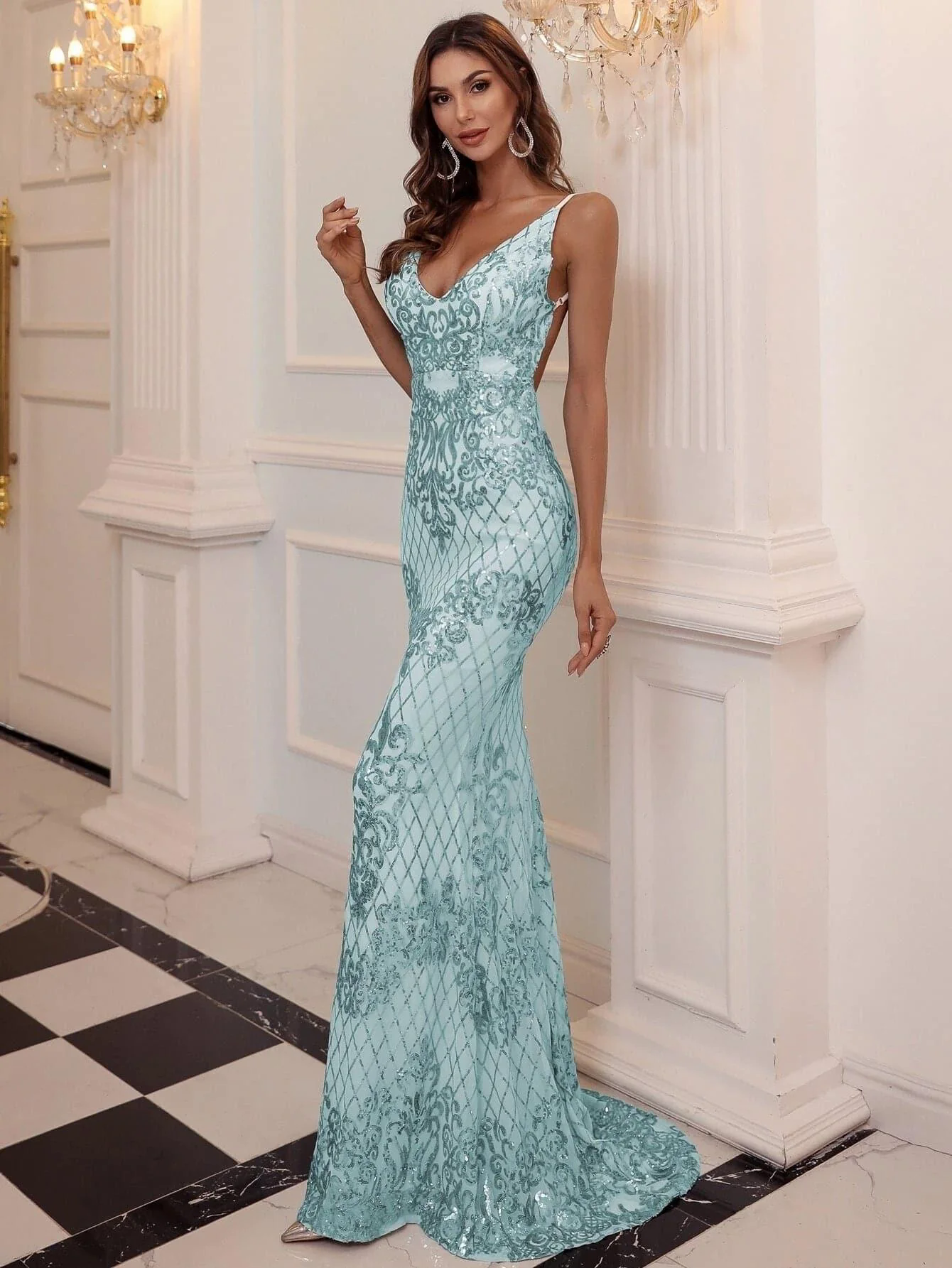 Mermaid Spaghetti Sequin Evening Dress M0645 Mermaid Spaghetti Sequin Evening Dress M0645