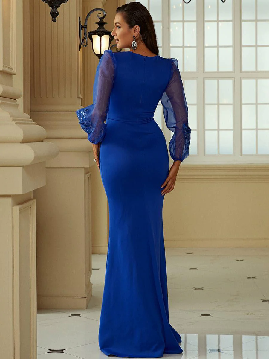 Lantern Sleeves Sweetheart Neck Mermaid Hem Blue Prom Dress XH2203 Lantern Sleeves Sweetheart Neck Mermaid Hem Blue Prom Dress XH2203