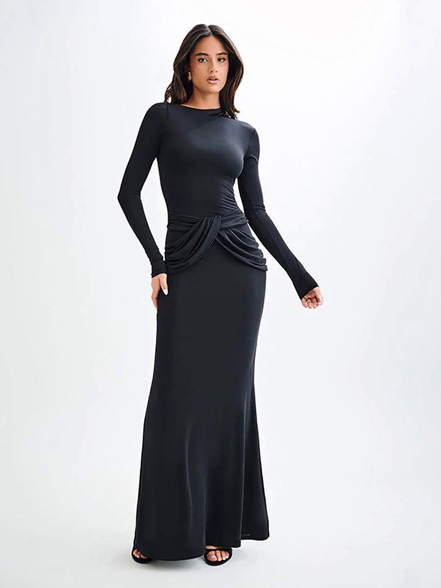 Crew Neck Solid Long Sleeve Corss Prom Dress MYC2018 Crew Neck Solid Long Sleeve Corss Prom Dress MYC2018