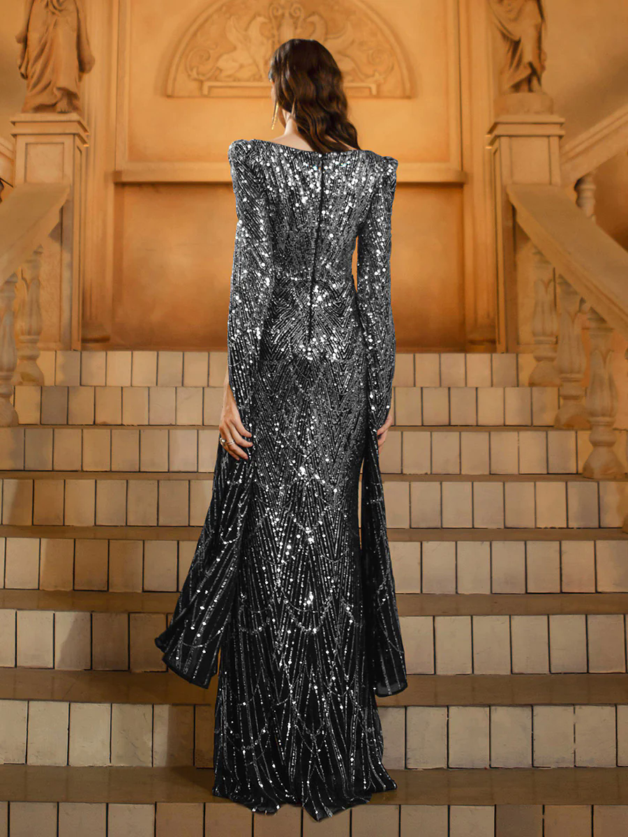 Silver Shimmer High Waist Formal Dress GM00700 Silver Shimmer High Waist Formal Dress GM00700