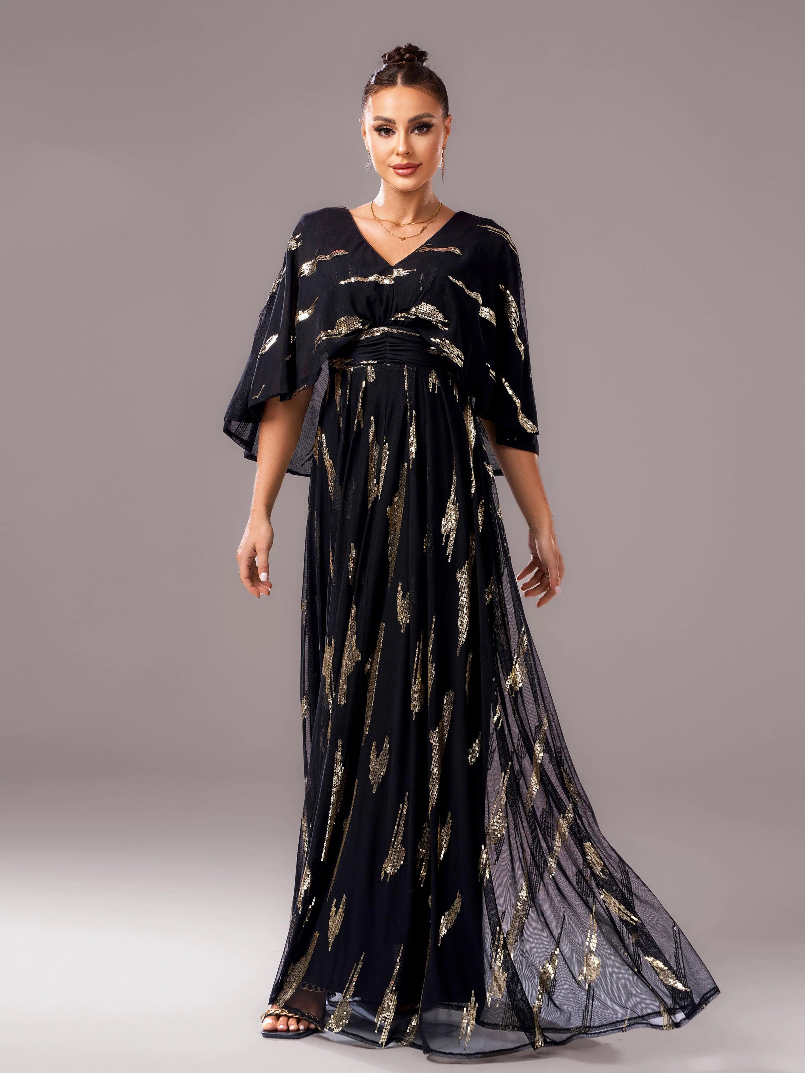 V-neck Loose Cape Sleeve Prom Chiffon Dress GM00638 V-neck Loose Cape Sleeve Prom Chiffon Dress GM00638