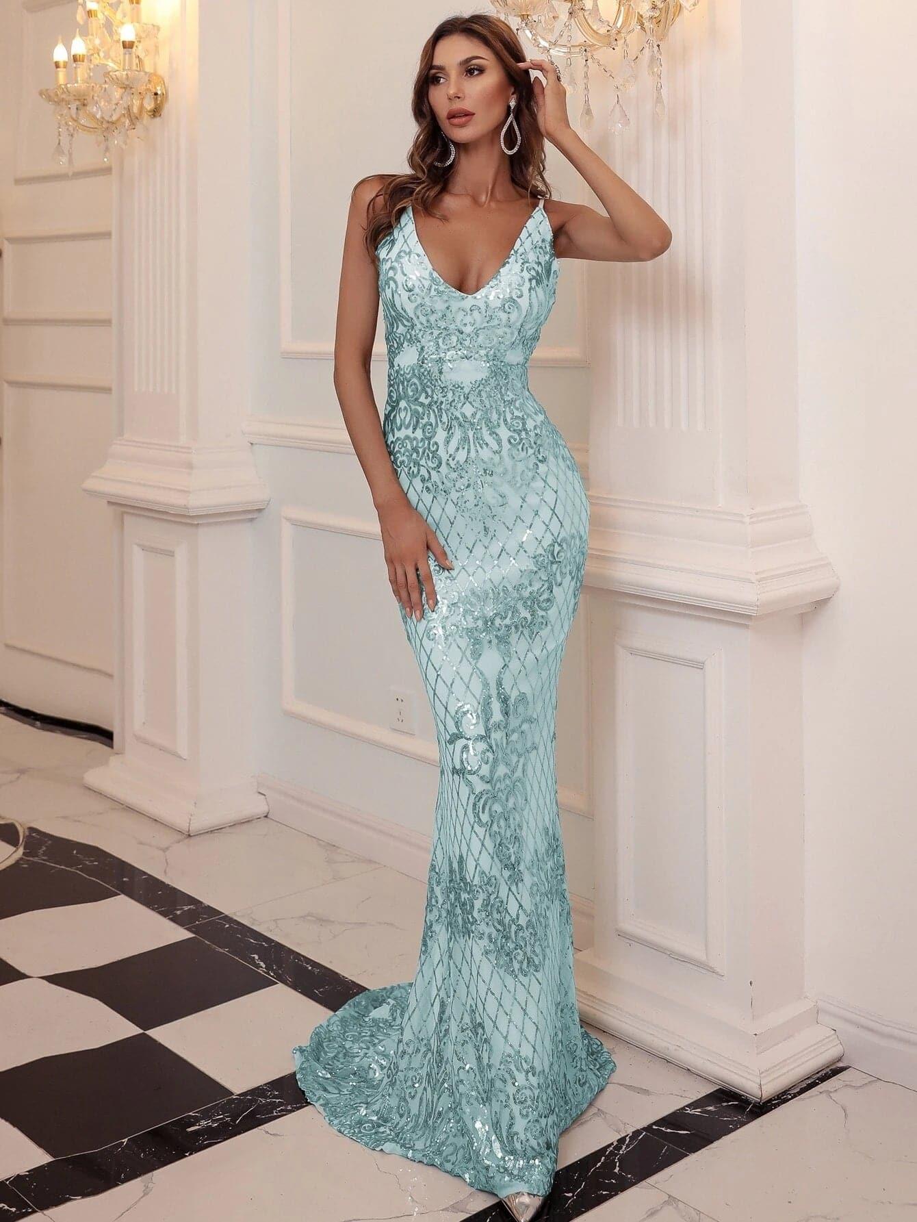 Mermaid Spaghetti Sequin Evening Dress M0645 Mermaid Spaghetti Sequin Evening Dress M0645