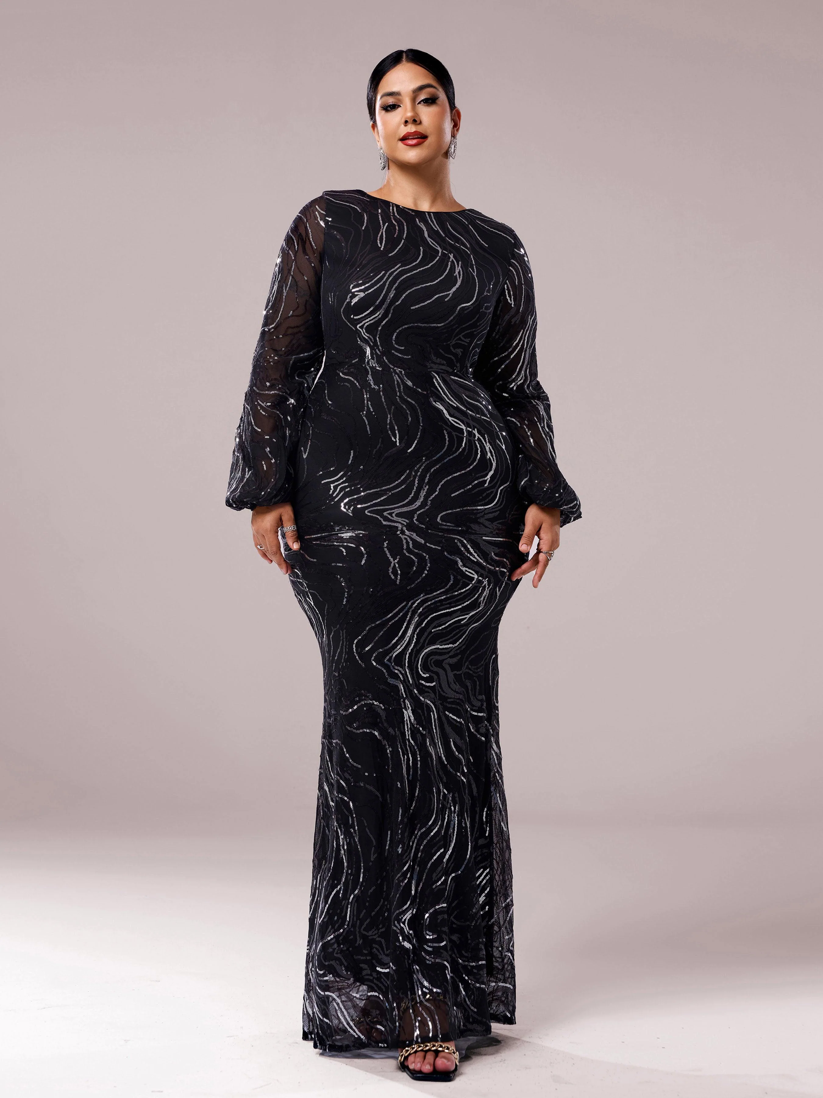 Plus Size Long Sleeve Sequin Prom Dress PXJ1500 Plus Size Long Sleeve Sequin Prom Dress PXJ1500