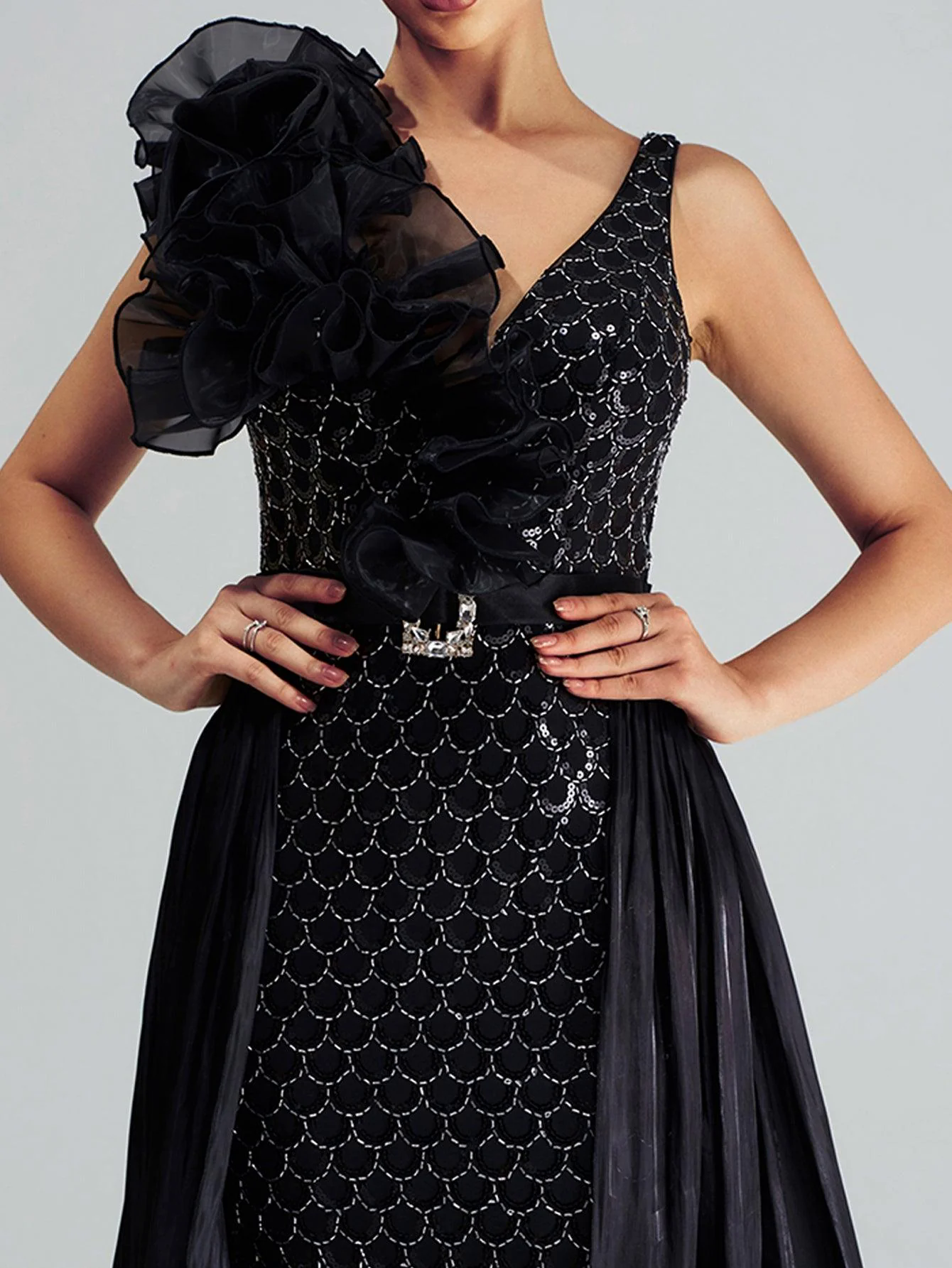 Ruffled Backless Mesh Cape Evening Dress DH80079 Ruffled Backless Mesh Cape Evening Dress DH80079