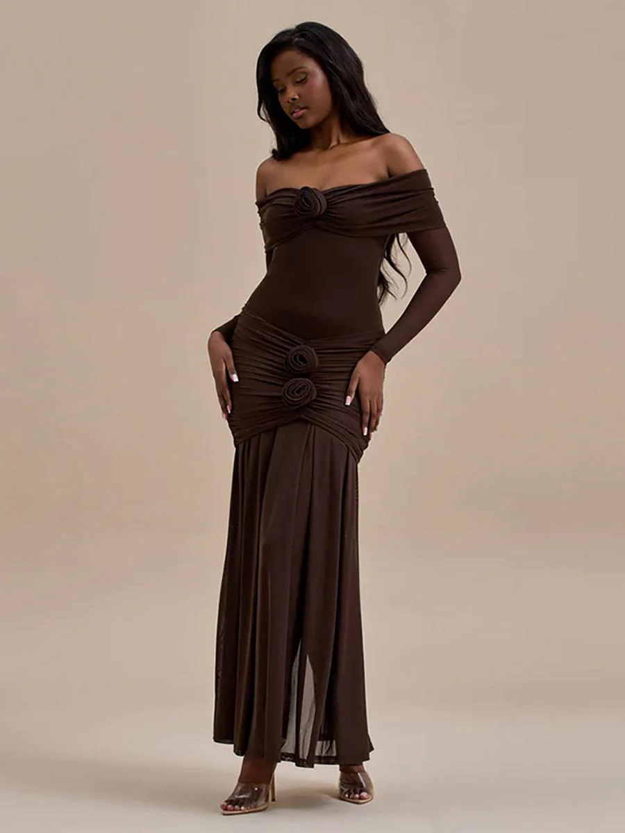 Off Shoulder Floral Flounce Prom Dress MYC2028 Off Shoulder Floral Flounce Prom Dress MYC2028