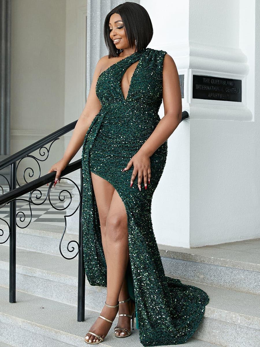 Plus Size Cutout Sequin Ribbon Prom Dress PXH1694 Plus Size Cutout Sequin Ribbon Prom Dress PXH1694