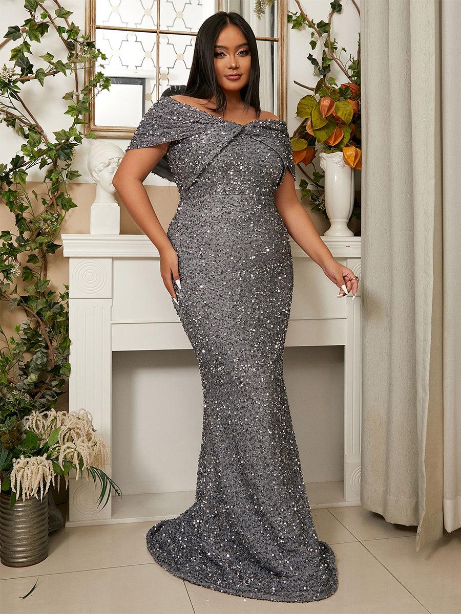 Plus Size Off Shoulder Sequin Mermaid Dress PWY108 Plus Size Off Shoulder Sequin Mermaid Dress PWY108