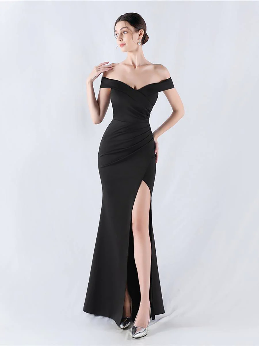 Off Shoulder Ruched Split Prom Dress MYN1003 Off Shoulder Ruched Split Prom Dress MYN1003